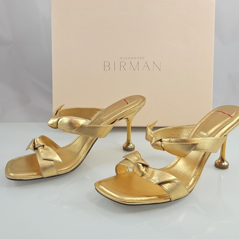 $595 Alexandre Birman Clarita Square Flare 85 in Oro Gold - Picture 6 of 16